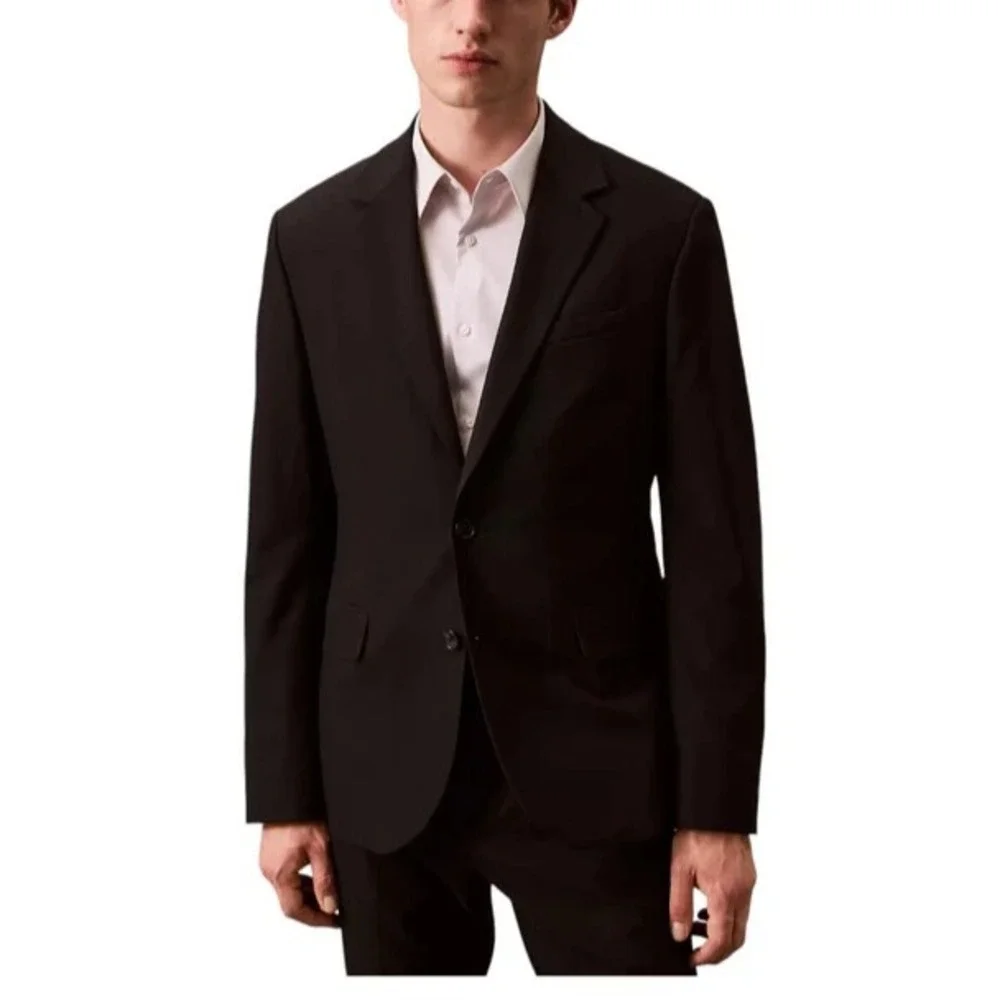 Calvin‎ Klein Mens Slim-fit Suit Jacket Blazer 44R Black Solid Stretch E06798